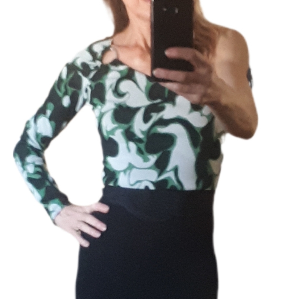 Zara Green and White Asymmetrical Top